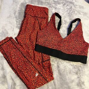 Red and black leopard print workout set